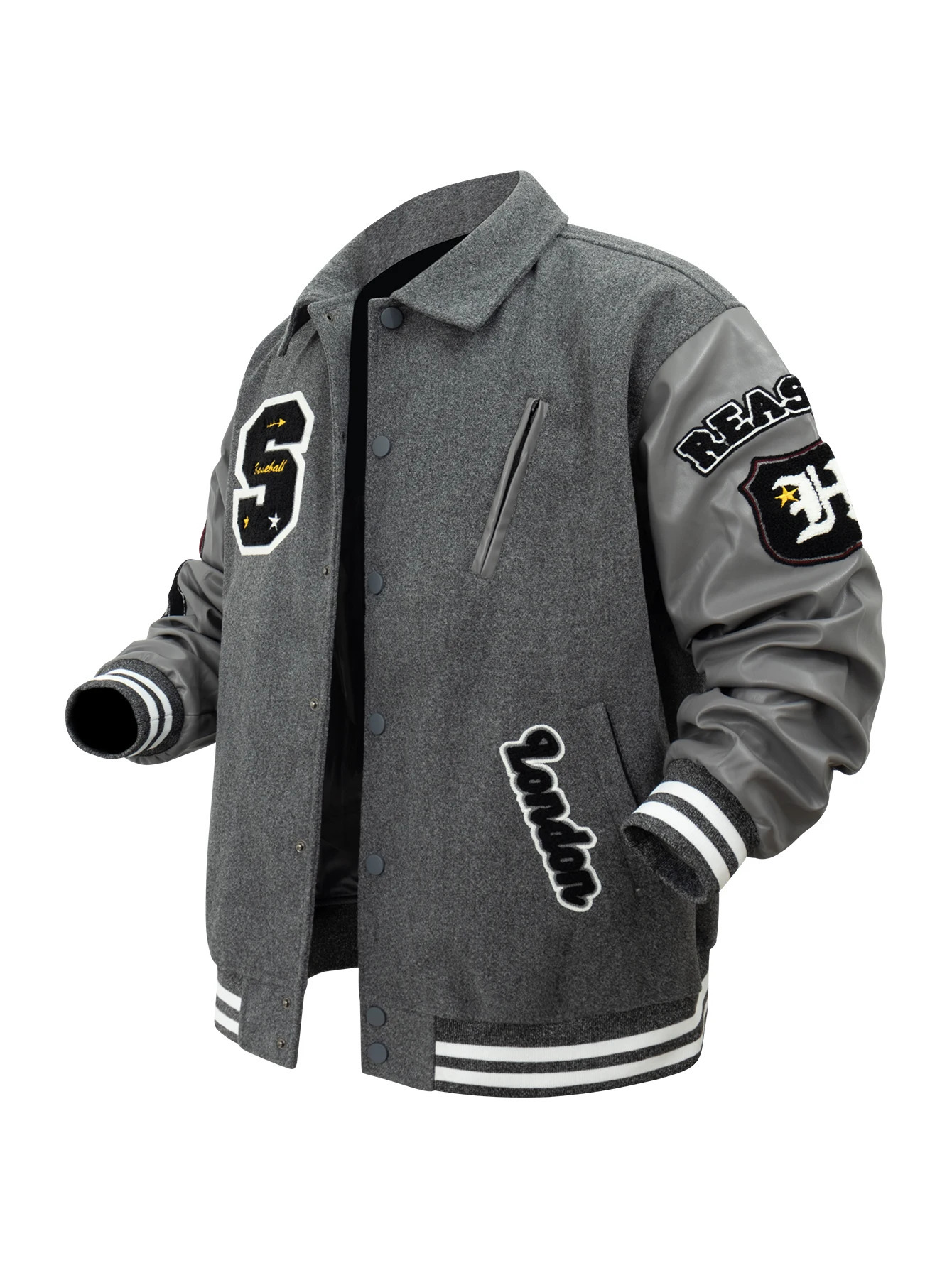 Mens Vintage Turndown Collar Bomber Jacket Loose Letter Embroidery Coat Fall Winter Leather Patchwork Varsity Baseball Jackets 250213 - view 3