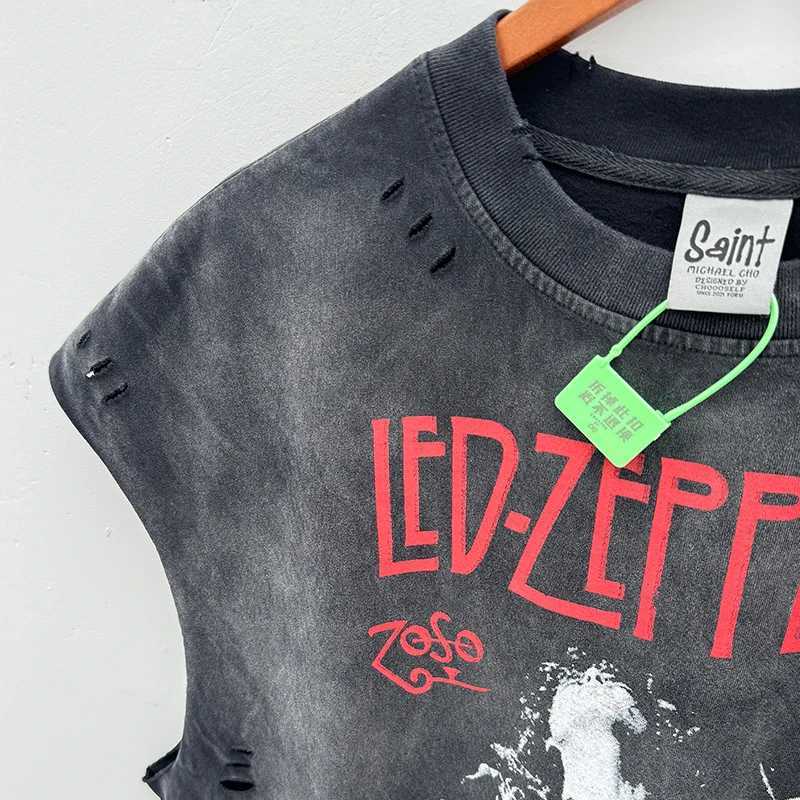 Men's Tank Tops 25SS High Street Vintage Washed Black Damaged Hole Saint Tank Top Best Quality Cotton Sleeveless T-Shirt Men Women Vest z250223