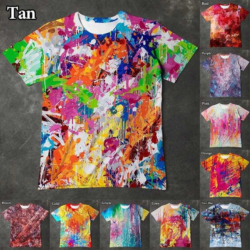 Fun Splash Ink 3D Printing Colorful Mens Womens Fashion T-shirt Personality Street Short-sleeved Top W250224