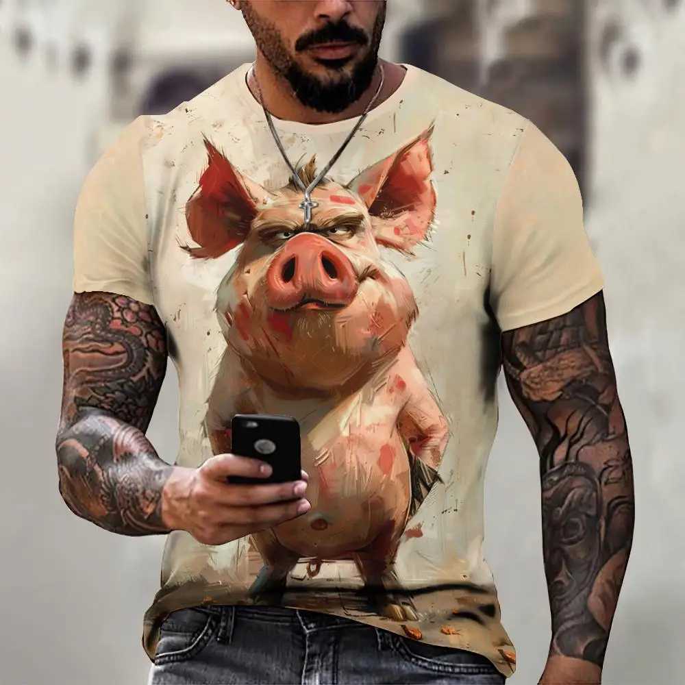 Angry Animal Graphic Mens T-shirt Fashion Large Size Funny 3D Printed Mens T-shirt Pulling Short Sleeve Mens Clothing Top W250224