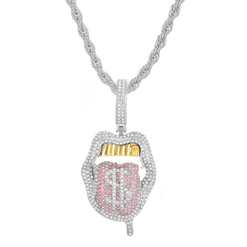 Fl Diamond Dollar Mouth Pendant Punk Rock Style 4mm Wide Rope Chain Gorgeous Decorative Jewelry for Men and Women X250224