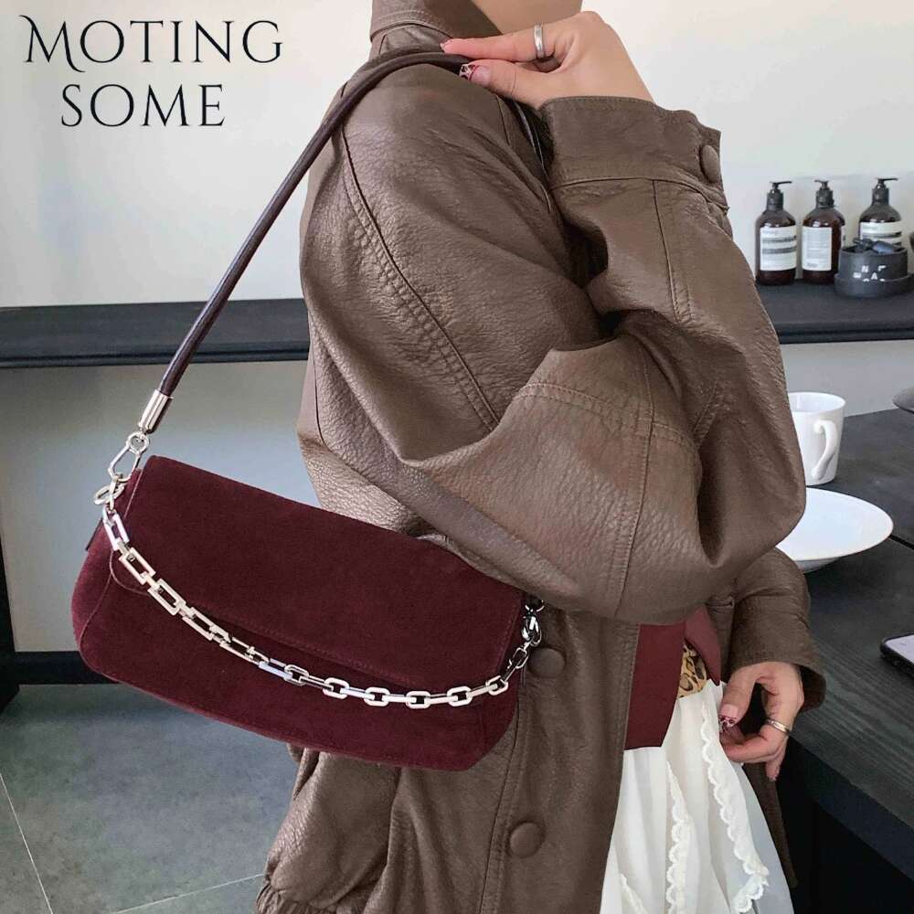 Motingsome Retro Natural Suede Leather Women Messenger Bag Frosted Skin Handbag And Purses Chians Pouch Lady Coffee Tote