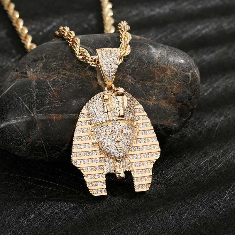 New Arrival Hip Hop 14k Gold Plated Egyptian Pharaoh Zircon copper pendant charm Necklace X250224