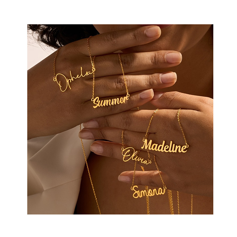 Gold Plated Fashion Fine Jewelry Stainless Steel Chain Pendant Choker Custom Personalized Name Necklaces for Women Birthday Gift