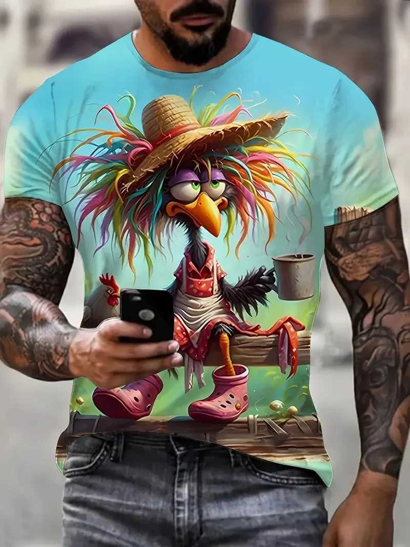 Funny Mens T Shirt Cartoon Duck Print Summer Casual Short Sleeve Pullover Fashion T-shirts Outdoor Male Overszied Clothing W250224