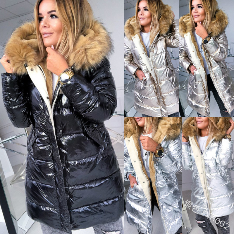 2024 new winter casual fashion warm womens clothing slim fit solid color glossy zipper liner 201217