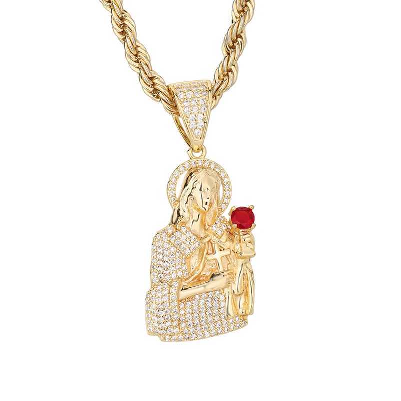 Minimalist Hip Hop 14k Gold Plated Jesus Religious Zircon Copper Pendant Necklace X250224