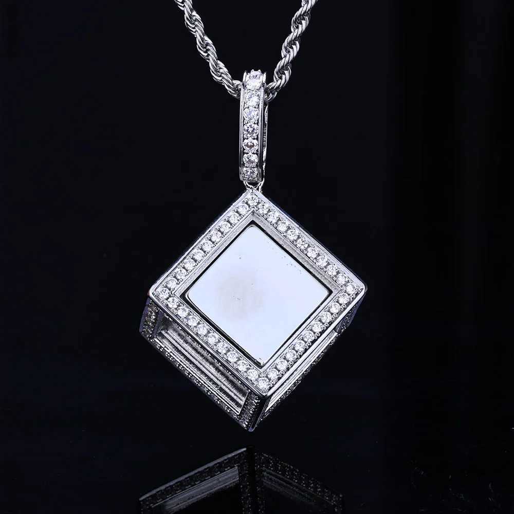 Hip Hop Diamond Cube Pendant Necklace Cust Family Memory Photo Frame 6 Sides Pictures Personali Jewelry Crystal Necklaces X250224