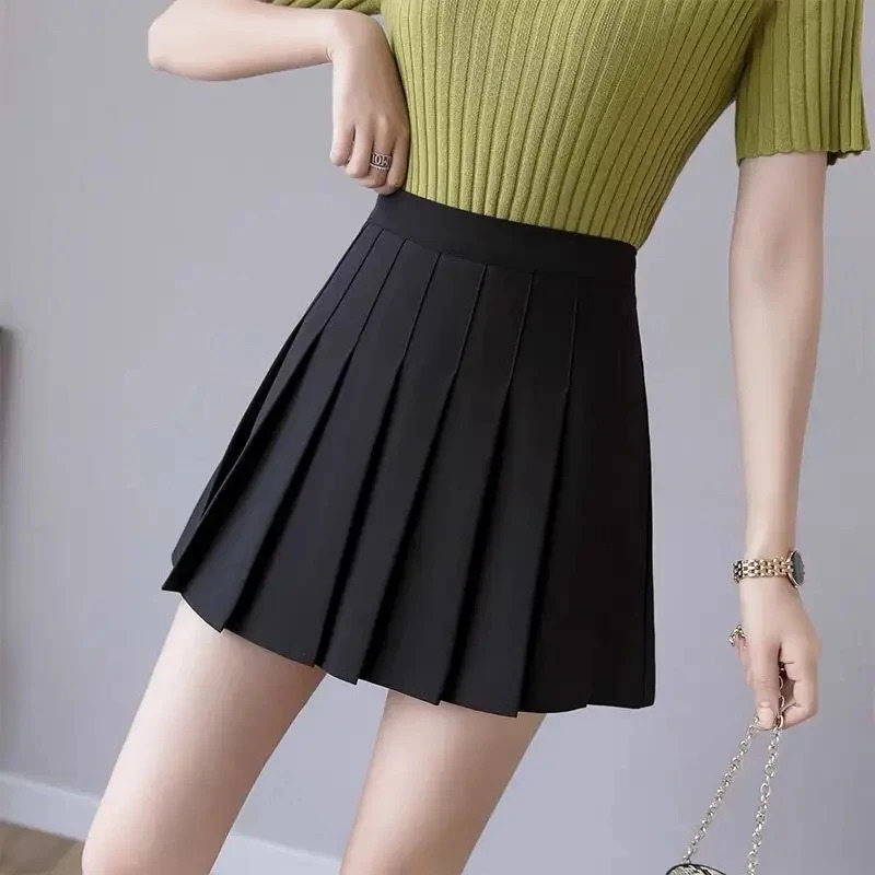 Short skirt womens plus size womens summer high waisted Harajuku Korean black mini pleated skirt female student uniform 250224