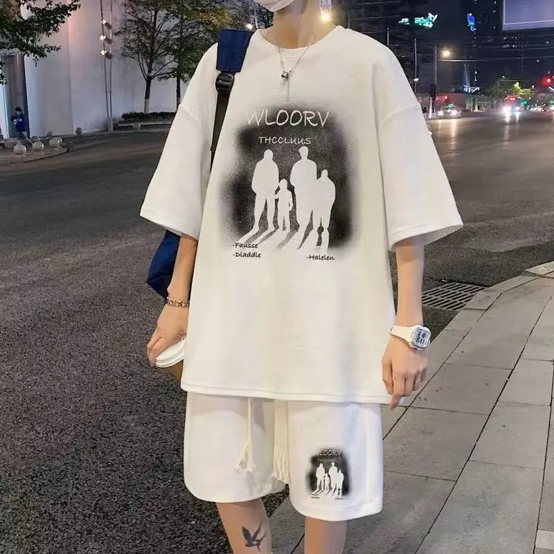 TZ01 top mens hiphop TshirtShorts Waffle summer casual breathable M XXXL 4 5XL Tshirt round neck short sleeved loose suit 250222