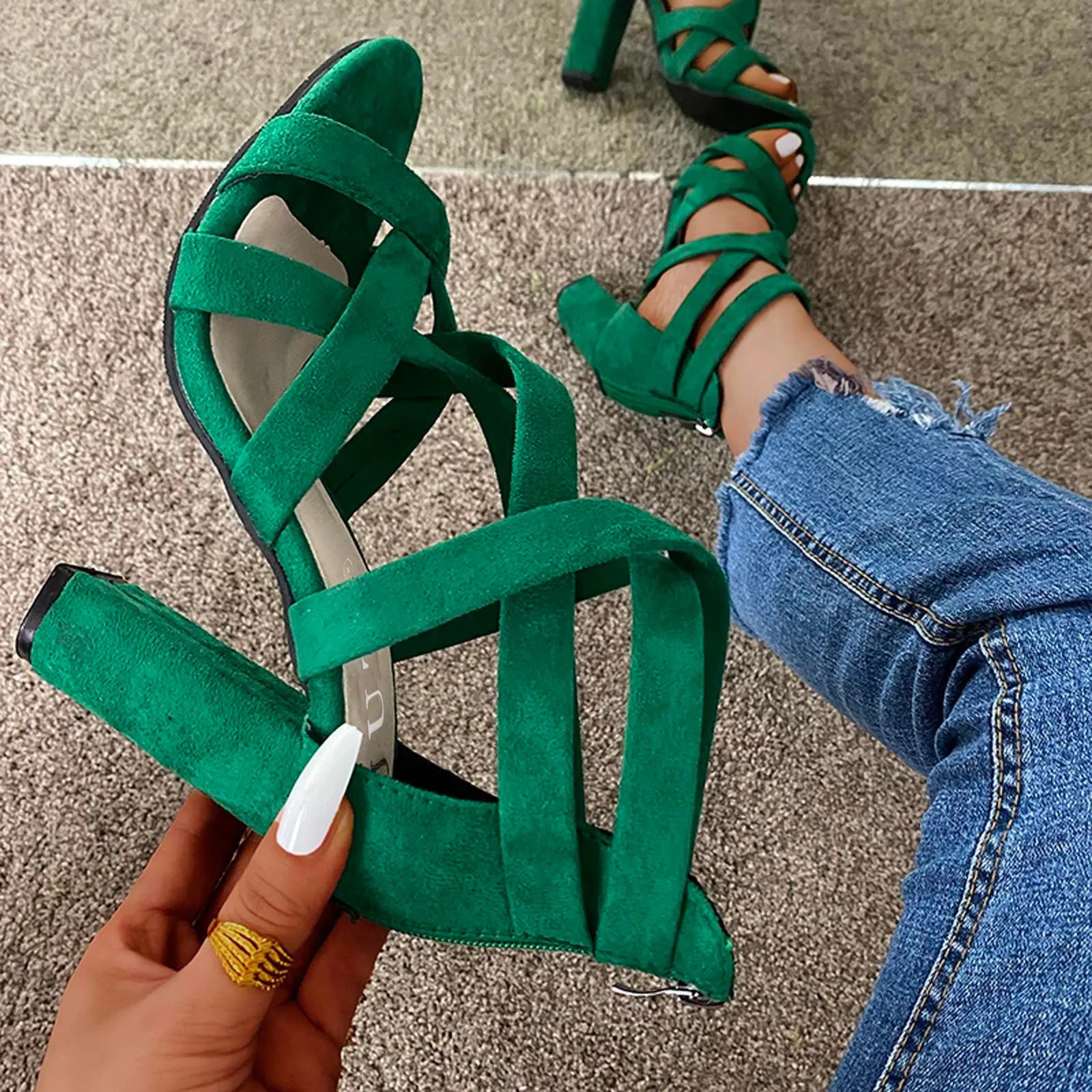 Knee High Boots For Women Chunky Heel Sandals Casual Open Breathable Women Fashion Zipper Wedding Shoes For Bride High Heel 250218