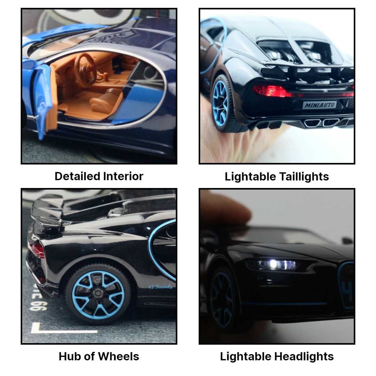 Bugatti Kailong Childrens Car Toy 1/32 Diecast Super Sport Miniature Model Pull Back Sound Light Collection Gift for Boys Free shipping