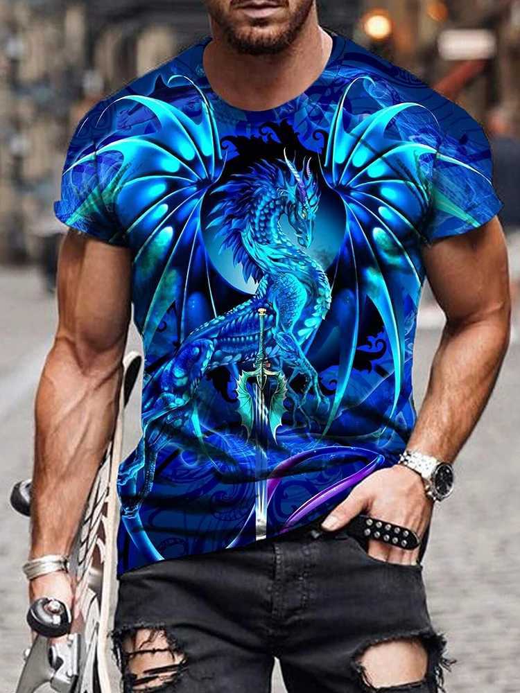 New Summer Daily Casual Mens Tops Street Fashion Dragon And Skull Printed Mens T-shirt Outdoor Sports Light Breathable Mens Tee W250224
