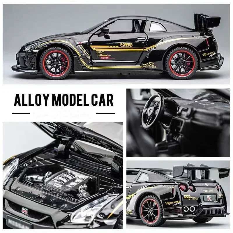 1 32 Nissan GTR R34 R35 alloy sports die-casting metal racing car model sound and light series childrens toy gift Free shipping