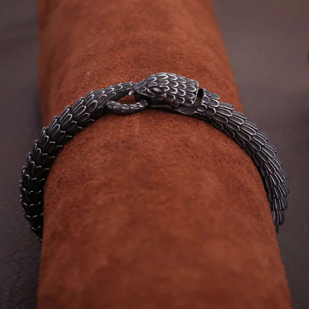 Gothic Vintage Viking Black Snake Chain Bracelet For Men Women Punk Hip Hop Ouroboros Bracelets Biker Amulet Jewelry Wholesale 250221bj