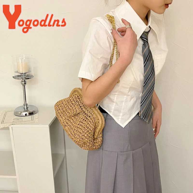 Summer Shoulder Crossbody Bag Straw Weaving Clutch Purse Women Dumpling Crossbody Beach Bag Fashon Cloud Pouch