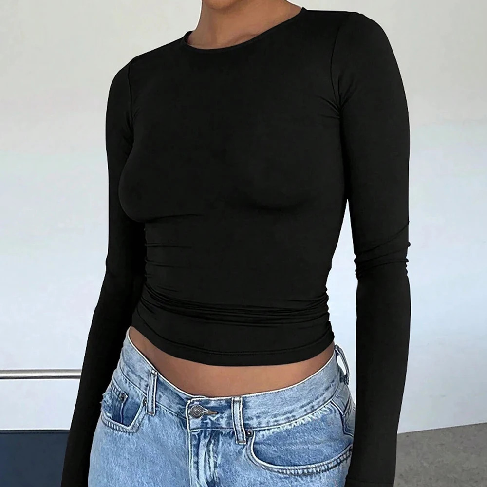 Mia Muse Autumn Winter Womens T shirts Casual Korean Simple Crew Neck Long Sleeve Basic All-match Crop Top 250224