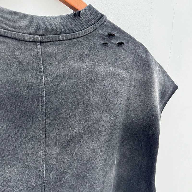 Men's Tank Tops 25SS High Street Vintage Washed Black Damaged Hole Saint Tank Top Best Quality Cotton Sleeveless T-Shirt Men Women Vest z250223