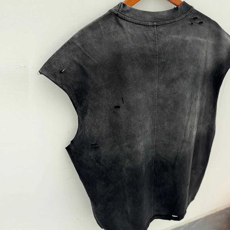 Men's Tank Tops 25SS High Street Vintage Washed Black Damaged Hole Saint Tank Top Best Quality Cotton Sleeveless T-Shirt Men Women Vest z250223