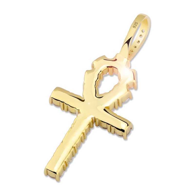 TOPGRILLZ 925 Sterling Silver and Zircon Ankh Cross Pendant CZ Egyptian Key of Life Pendant Necklace Hip Hop Jewelry For Man X250224
