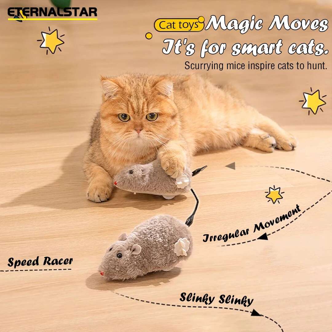 Clockwork Simulation Mouse No Batteries Durable Indoor Cat Hi-Lo Relieve Boredom Interactive Plush Pet Toys
