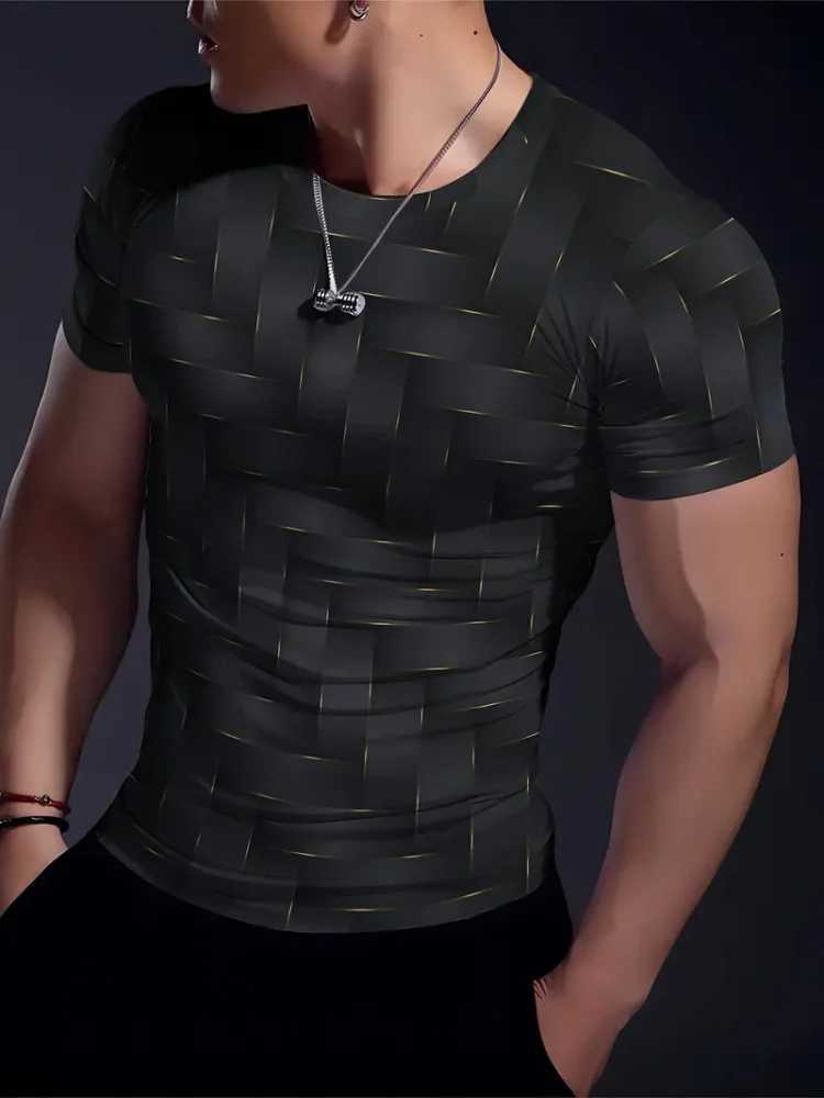 Simple striped patchwork printed mens casual T-shirt sporty and breathable mens top Harajuku street trend short sleeved shirt W250224