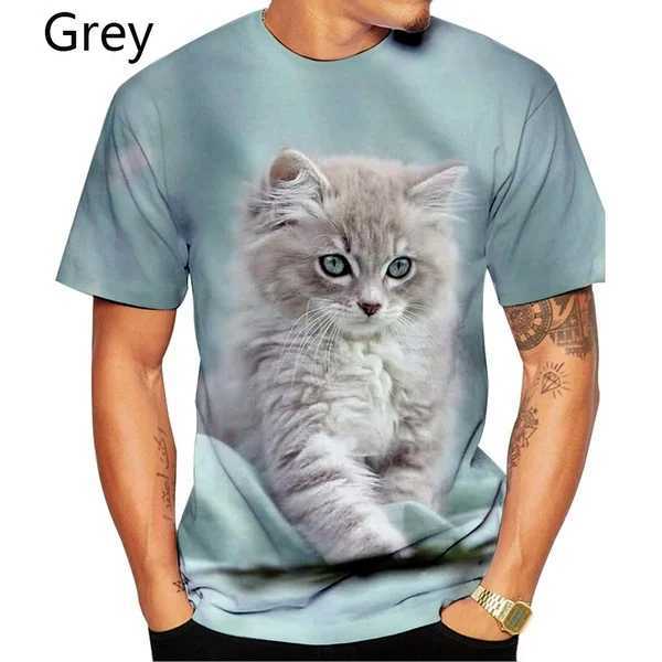 Summer fashion cool T-shirt mens and womens 3D T-shirt printed cat casual short sleeved top W250224