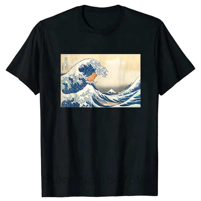 3D Printing Fun Capybara Mens Retro Pattern T-shirt Summer Casual Loose T-shirt Round Neck Top Street Clothing W250224