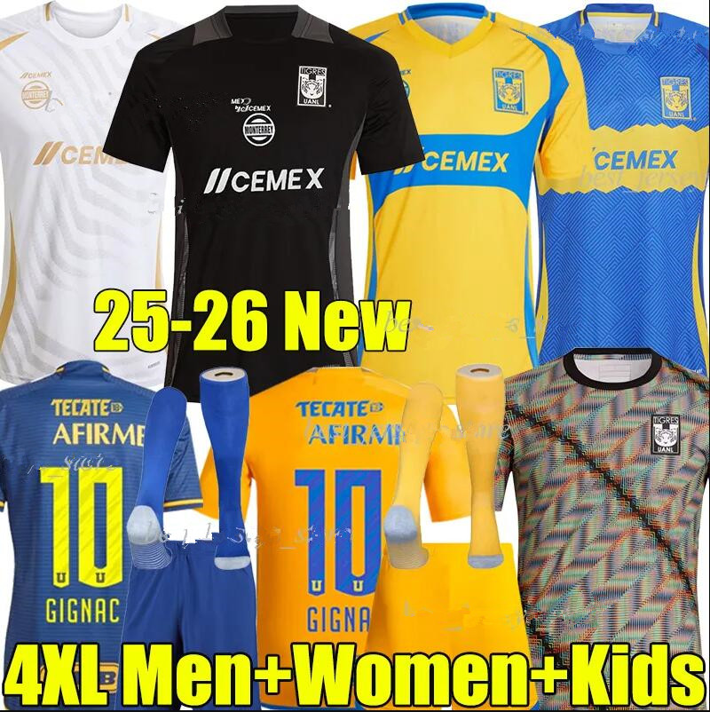 4XL LIGA MX 24/2025/26 Tigres UANL soccer jerseys 2025 GIGNAC S. CORDOVA OZZIEL FLORES D. LAINEZ ANTUNA BRUNETTA GORRIARAN J. P. VIGON men kids