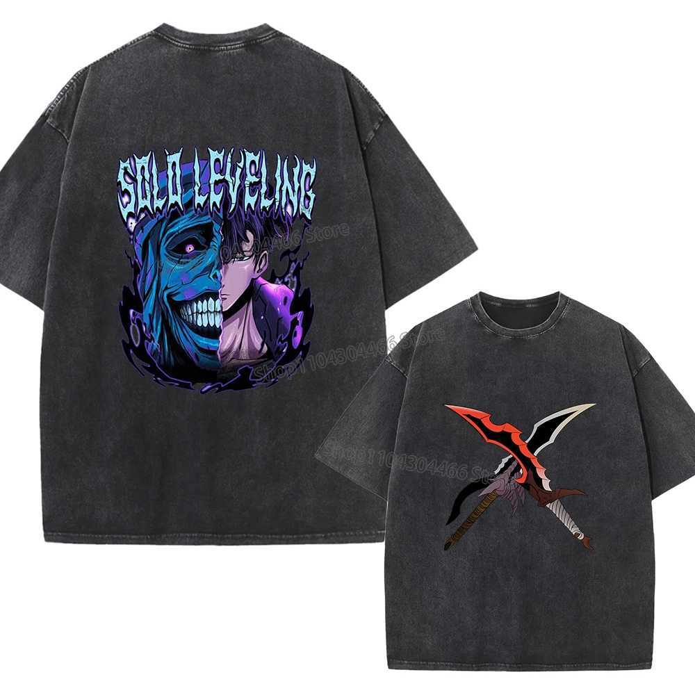 Solo Leveling 00% Cotton Washed T Shirt for MenWomen 230g T-Shirt Y2k Shirt Clothes Streetwear Oversize Shirts Trendy Clothes W250224