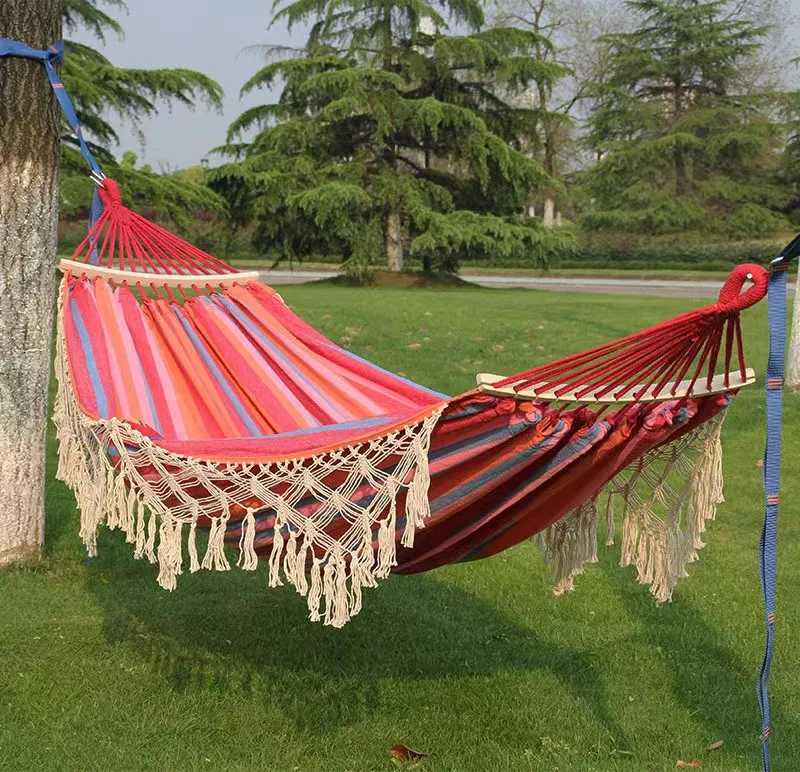 Double Hammock Large Brazilian Macrame Bohemia Tassel Hammock Swing Net Chair Out/Indoor Hanging Hammock Swings Maximum 200kg X250224