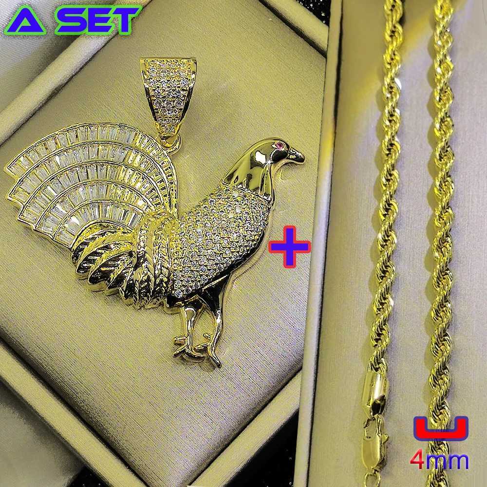 Exclusive design of new trendy hip-hop decorative necklace gemstone inlaid pigeon gold pendant luxurious handmade gold plating X250224