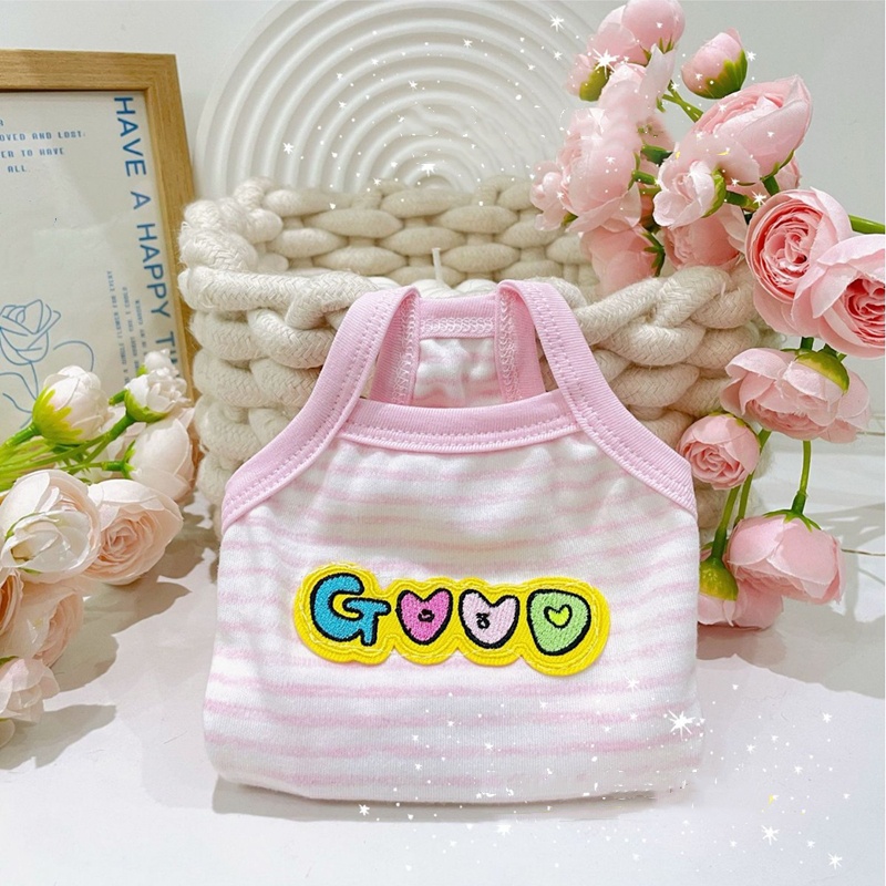 Puppy Kitten Pure Cotton Clothes with Letter Embroidery, Cool and Breathable Striped Pet Vest in Summer for Pup and Small Dog, Teacup, Pomeranian XXS 