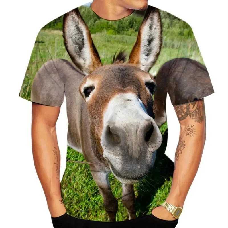 Summer Fun Harajuku Round Neck Short Sleeve Animal Donkey Pattern Mens Printed T-shirt Fashion Casual Oversized T-shirt W250224