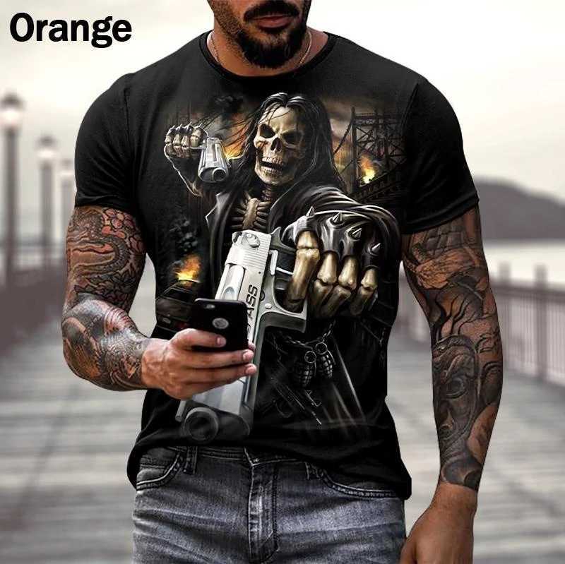 Mens Hip Hop Skull Print T-shirt 3d Fashion Womens Short-sleeved T-shirt W250224