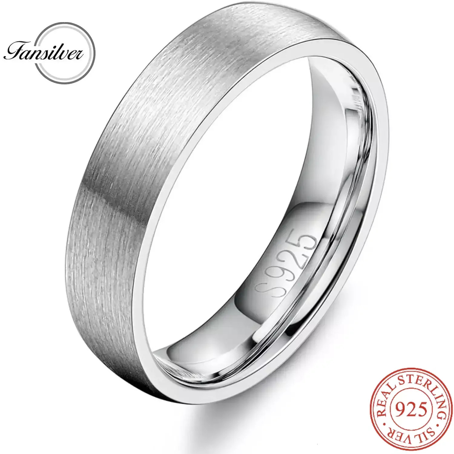 Fansilver Wedding Bands 925 Sterling Silver Ring for Men Silver Dome Brushed Matte Wedding Engagement Band Basic Rings Size 5-11 250218