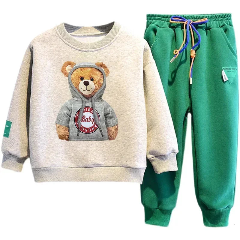 Autumn Baby Girl Boy Clothes Set Children Sports Cartoon Bear Sweatshirt Top and Pants Buttom Two Piece Suit Cotton Tracksuit 250224