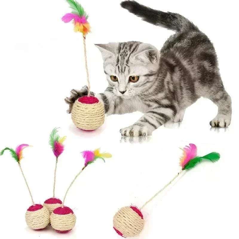 1Pc Sisal Scratching Ball Pet Supplies Feather Cat Toys Training Interactive Toy for Kitten