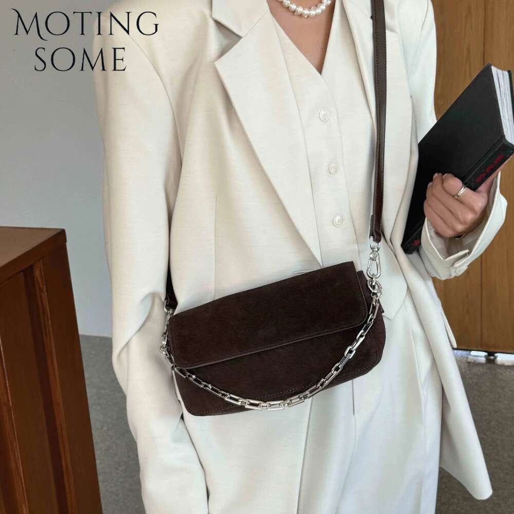 Motingsome Retro Natural Suede Leather Women Messenger Bag Frosted Skin Handbag And Purses Chians Pouch Lady Coffee Tote