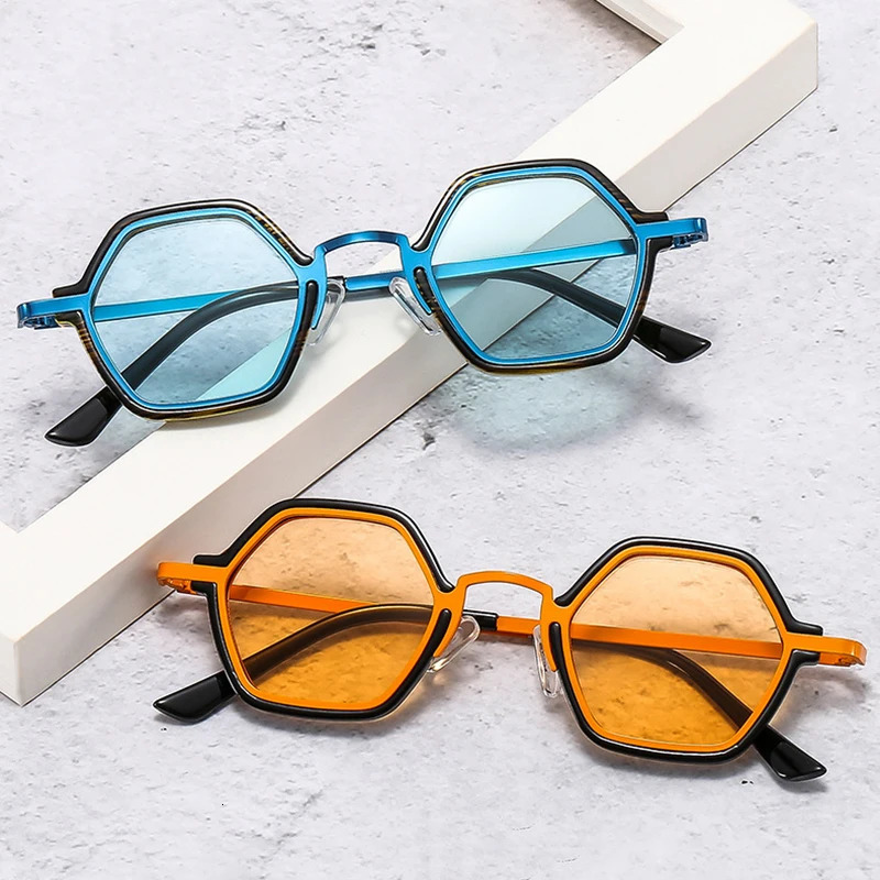 Retro Polygon Square Sunglasses Women Fashion Clear Ocean Gradient Lens Eyewear Men Trending Punk Sun Glasses Shades UV400 250218