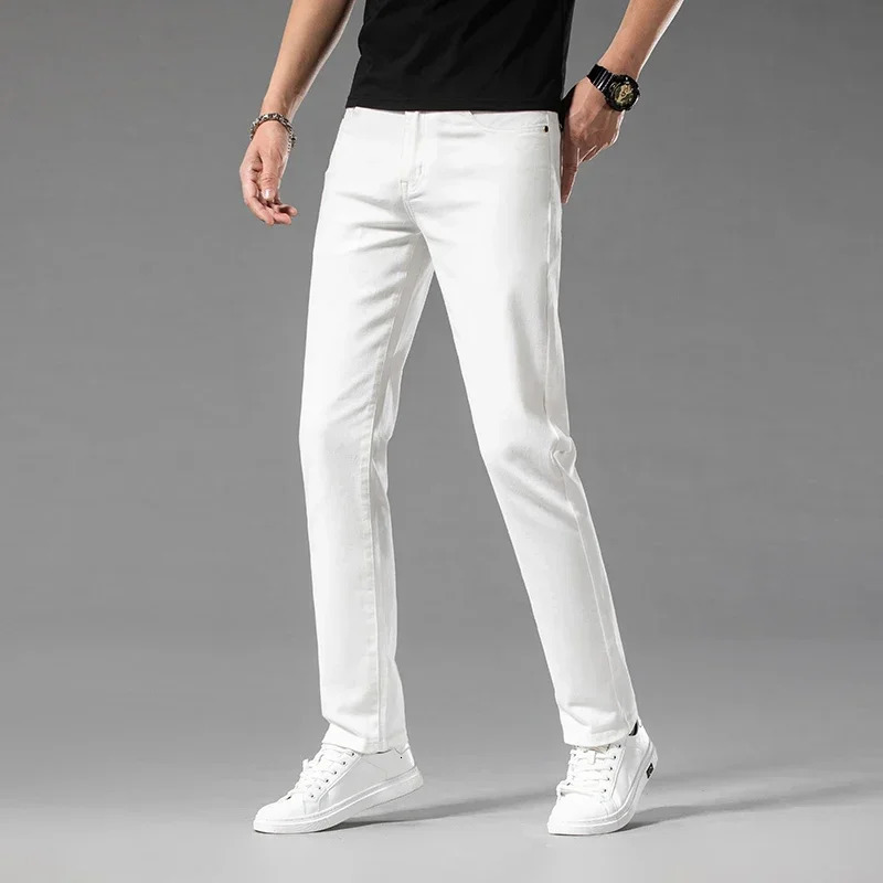 2024 In Quality Business Cotton Stretch Denim Pants Trousers Classic Style Summer Mens Slim Fit White Black Jeans 250214