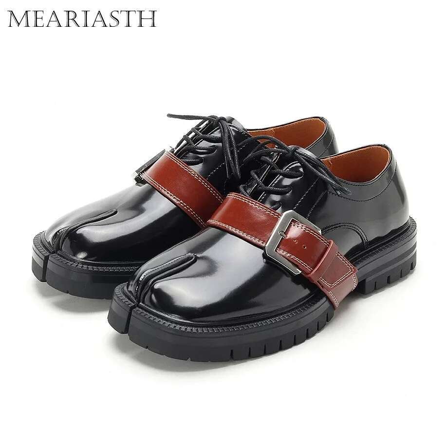 Size 46 Chunky Tabi County Combat Loafers Men Women Tabis Shoes Footwear Leather Lug Sole Black Split Toe Flats With Belt 2024