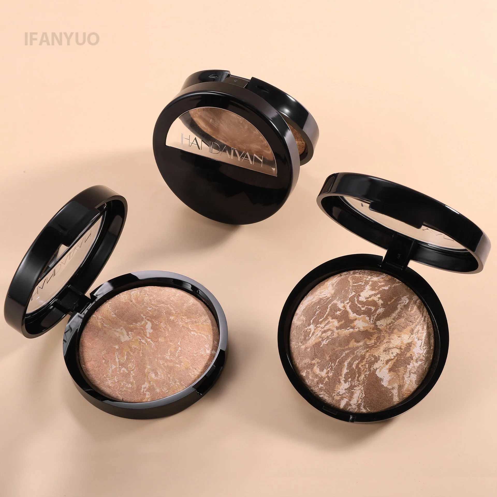 Marble Baked Makeup Setting Powder Luminous Finish Medium Conceal Foundation Highlight Oil-control Pressed Powder Makeup BaseXJ250224