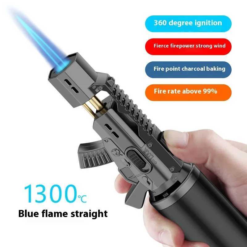 New Style Direct-Flush Blue Flame Torch Lighter Windproof Gun Lighter Butane Inflatable Lighters Home Tool Adventure LightersT250224