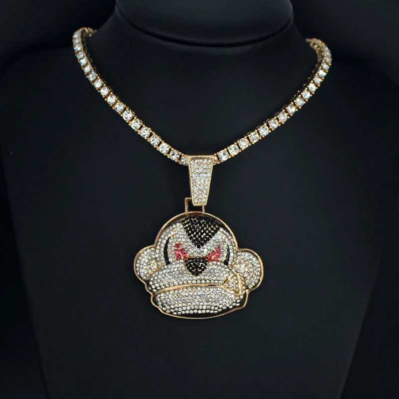 Mens Hip Hop Rhinestone Cute Monkey Pendant Necklace Twist Rope Tennis Chain Necklaces Hiphop Jewelry Rapper Gift X250224
