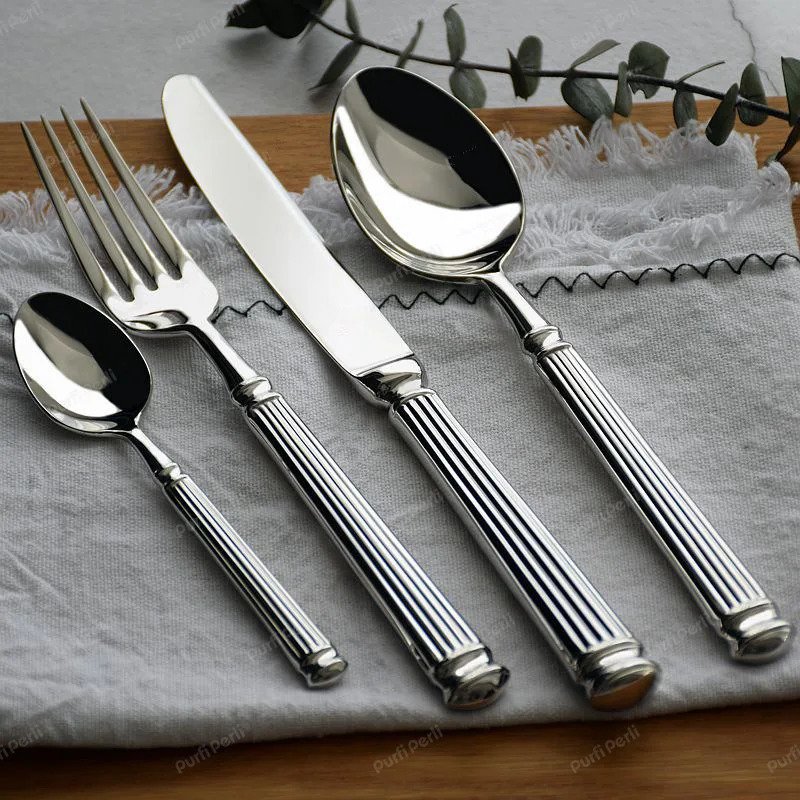 Europe Silver Fashion Cutlery Set 18/10 Stainless Steel Creativity Gift Roman Column Flatware 304 Drop 250222