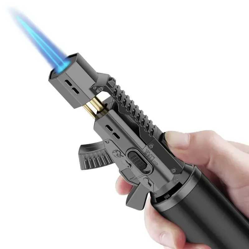 New Style Direct-Flush Blue Flame Torch Lighter Windproof Gun Lighter Butane Inflatable Lighters Home Tool Adventure LightersT250224