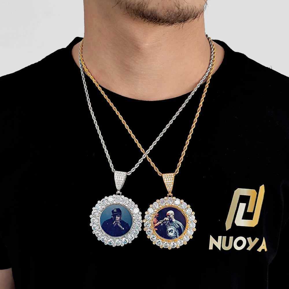 Gold customized large diamond photo medal sparkling necklace pendant hip-hop picture jewelry gift laser can X250224