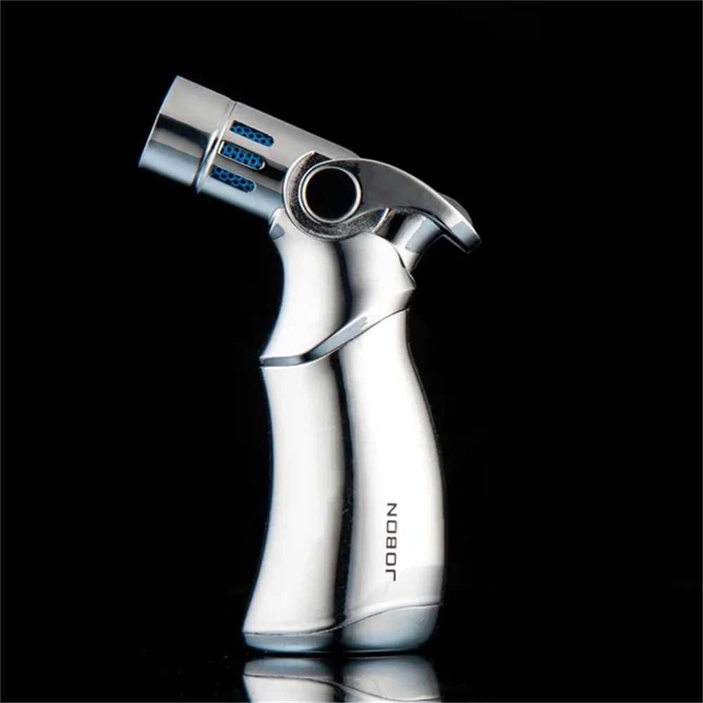 Windproof straight torch blue flame lighter Metal Windproof Cigar Lighter Powerful Blue Flame Spray Gun Turbo Butane Gas TorchT250224