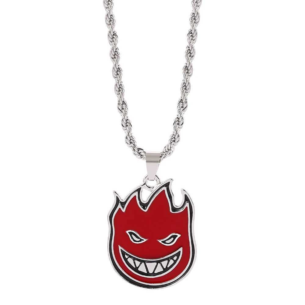 Hip-hop Magic Flame Face Pendant Punk Red Metal For Man Collar Necklace Punk Rock Charm Bar Nightclub Jewelry Accessories X250224